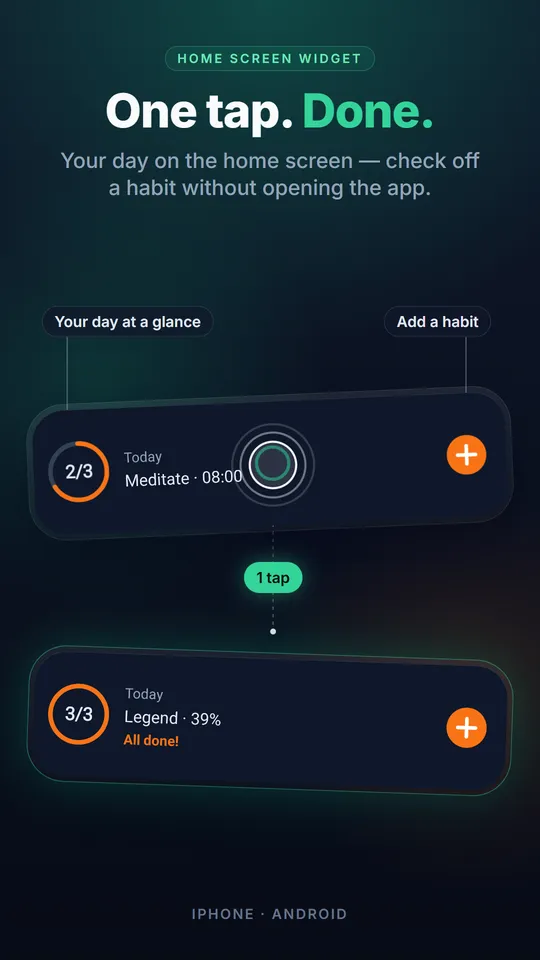 Home screen widget showing today's habits, so you can check one off without opening the app