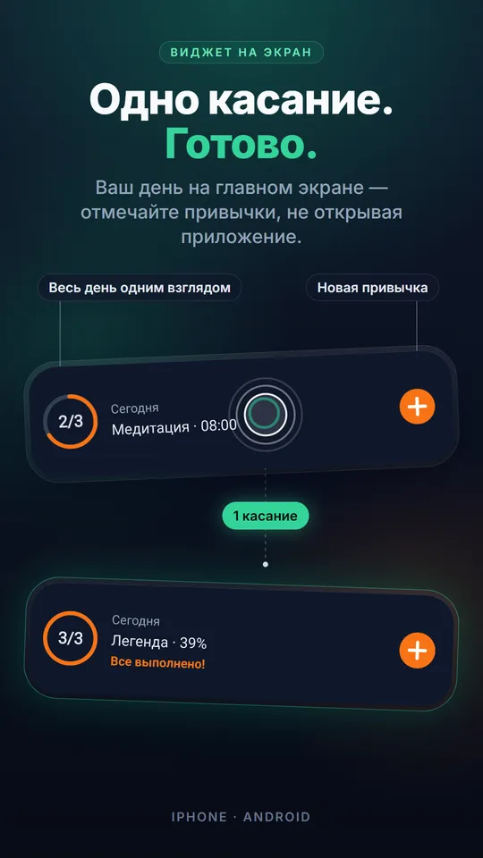 Виджет на главном экране с привычками дня: отметить привычку можно, не открывая приложение